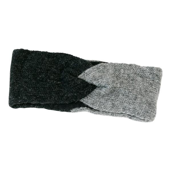 Anthrazit-graues feines überlappendes Stirnband 100% Wolle mit Fleece gefüttert Handarbeit Nepal